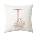 Modern white pillowcase featuring pink floral letter I design for sofa decoration - Style I