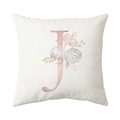 Modern white pillowcase with pink watercolor letter J and elegant floral rose patterns - Style J