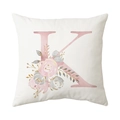 Square white pillowcase with pink floral letter K print for modern home sofa decor - Style K