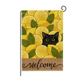 Drapeau de jardin vertical avec motif citron, chat noir et lettrage welcome - Style Chat Noir Citron (HYQ062-1)
