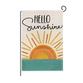Drapeau de jardin double face avec motif HELLO Sunshine et support en métal noir décoratif - Style Soleil Minimaliste (HYQ062-4)