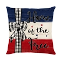 Federa per cuscino patriottica con strisce rosse blu e fiocco per il Giorno Indipendenza - Stile Testo Home of the Free (JYM595-2)