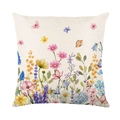 Floraler Kissenbezug in Leinenoptik mit Aquarell-Blumen und Schmetterlingsmotiven - Aquarell-Blumenstil (JYM583-1)