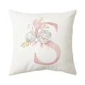 White square pillowcase with floral pink letter S design and gold glitter details - Style S