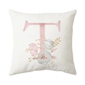Minimalist white pillowcase with floral pink letter T print for sofa decor - Style T