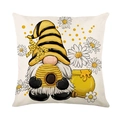 Honey bee gnome pillow cover with daisy pattern on beige fabric for home decor - Bee Gnome Style(JYM589-1)