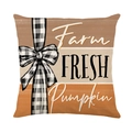 Fodera per cuscino Farm Fresh Pumpkin con fiocco a quadretti e strisce autunnali - Stile Zucca Fresca di Fattoria (DYM349-1) / 45cmx45cm Lino Senza Nucleo
