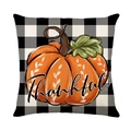 Federa per cuscino a quadri bianchi e neri con zucca arancione e scritta Thankful - 45*45cm (Inserto non incluso)