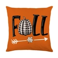 Fodera per cuscino autunnale arancione con stampa FALL e zucca a quadretti - 45*45cm (Inserto non incluso)
