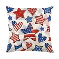 Linen Independence Day pillow cover 45x45cm with red and blue star stripe print - Classic Heart Style (JYM593-4) / Standard Square