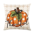 Autumn pumpkin pillow case with Thankful text and black bow on a plaid background - Thankful Pumpkin Bow (JYM606-4)