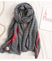 Navy and grey geometric pattern long scarf with red border accent on fabric background - 180*90CM / Gray