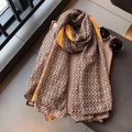 Brown and white geometric Greek key scarf with vibrant yellow border detailing - 180*90CM / Yellow