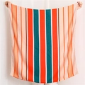 Detailed view of colorful striped rectangular scarf with orange, green and beige stripes - 180x90cm / Orange White and Green Striped Style (SL1909-044)