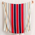 Detailed close-up of a large multicolor striped scarf featuring red, navy, and white blocks - 180x90cm / Red White and Blue Striped Style (SL1909-044)