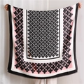 Classic geometric poker pattern scarf with pink color blocking and frayed edges for women - Pink