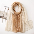 Gradient cotton linen scarf with silver foil splash print for women as an elegant shawl - Camel & Beige