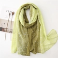Detail of gradient green cotton linen scarf with silver glitter foil speckle pattern - Dark & Light Fruit Green