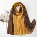 Detail of yellow and brown two-tone scarf featuring silver foil patterns on cotton fabric - Coffee & Ginger Yellow