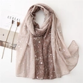 Detail of gradient brown linen scarf with silver foil splatter pattern on white background - Deep & Light Khaki