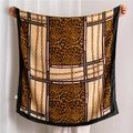Chic leopard print cotton linen scarf with chain pattern and gold buckle details - Camel