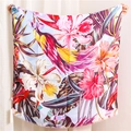 Etnische katoen linnen sjaal met tropische bloemen en papegaai print voor dames - Lichtblauw (SL1905-025)