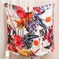 Ethnic style cotton linen scarf featuring colorful floral and parrot bird prints with tassels - Beige (SL1905-025)