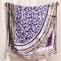 Sciarpa vintage in cotone e lino con motivi geometrici viola e nappe per il mare - Violetto