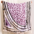 Sciarpa vintage in cotone e lino con motivo totem geometrico e frange per la spiaggia - Viola