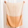 Detail view of earth-tone herringbone pattern and solid color block oversized shawl - Khaki