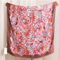 Eleganter Baumwoll-Leinen-Schal mit bunten Protea-Blüten und Fransenkanten für Damen - Kaffeebrauner Rand (SL1905-024)