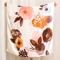 Close-up of ethnic ink painting style scarf with floral print and fringe edges - 180*90CM / Off-white