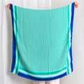 Detail of cotton linen scarf with geometric diamond pattern and fringed edges in blue and green - 180*90CM / SL1906-002 Green