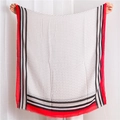 Detail of cotton linen scarf with geometric triangle patterns and tricolor striped borders - 180*90CM / SL1906-002 Black