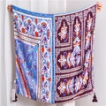 Detailed view of paisley silk-feel shawl with purple tassels and intricate floral patterns - 180*90CM / Paisley Ethnic Style (SL1906-023)
