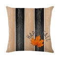 Square pumpkin pillowcase with vertical stripes, maple leaf print, and Happy Fall text - Happy Fall Maple Leaf Stripes (JYM606-3)