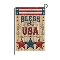 Drapeau de jardin patriotique USA avec texte 'Bless The USA' et étoiles sur support - Style Bless The USA Grain de Bois (HYQ055-1)