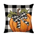 Housse de coussin Halloween citrouille avec motif à carreaux buffalo noir et blanc - Style Citrouille Seule Avec Noeud (JYM617-3)