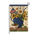 Independence Day garden flag featuring patriotic sunflower design on burlap texture - Sunflower USA Flag Style (HYQ055-5)