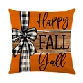 Fodera per cuscino autunnale arancione con scritta Happy Fall Y'all e nastro a quadretti - 45x45cm / Stile Happy Fall Y'all (JYM612-3)