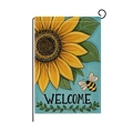 Sunflower garden flag in burlap with bee design and black metal hanger stand - Single Sunflower Bee Style (HYQ060-5)