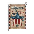 Vintage burlap America garden flag with stars and stripes on a black metal holder - America Star Style (HYQ055-7)