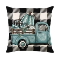 Housse de coussin à carreaux avec vieux camion bleu et citrouilles décoratives - Style Camion de Citrouilles à Carreaux (DYM349-13) / 45cmx45cm Lin Sans Noyau