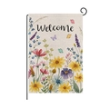 Linen welcome garden flag featuring colorful sunflower and butterfly designs on metal stand - Colorful Mixed Flowers Butterfly Style (HYQ060-6)