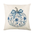 Linnen kussenhoes met blauwe bloemen pompoen print voor oogstfeest decoratie - Blauwe Bloemen Pompoen (JYM605-1)