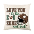 Square beige linen pillowcase featuring a football helmet and Love You to the End Zone text - 45x45CM (No Core) / Football Helmet Heart Pattern (JYM619-3)