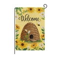 Drapeau de jardin en polyester avec tournesols, abeilles et texte Welcome sur crochet - Style Tournesol Abeille Welcome (HYQ058-5)