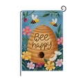 Drapeau de jardin en polyester avec imprimé floral Bee Happy et motif nid d'abeille - Style Nid d'Abeille Bee Happy (HYQ058-6)