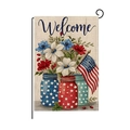 US Independence Day garden flag with patriotic mason jars and flowers on a metal stand - Mason Jar Welcome Style (HYQ056-5)