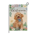 Welcome garden flag featuring a brown poodle with daisies and butterflies on burlap - Poodle Daisy Butterfly Style (HYQ060-9)
